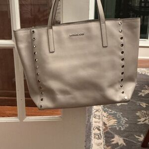 Michael Kors Leather Stud-Trim Tote in Taupe Gray
